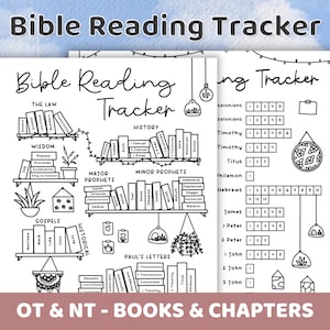 Bible Reading Tracker with Books of the Bible, Old Testament, New Testament | Bible Chapter Log Printable Christian Coloring | Bible Study