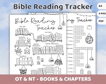 Bible Reading Tracker with Books of the Bible, Old Testament, New Testament | Bible Chapter Log Printable Christian Coloring | Bible Study