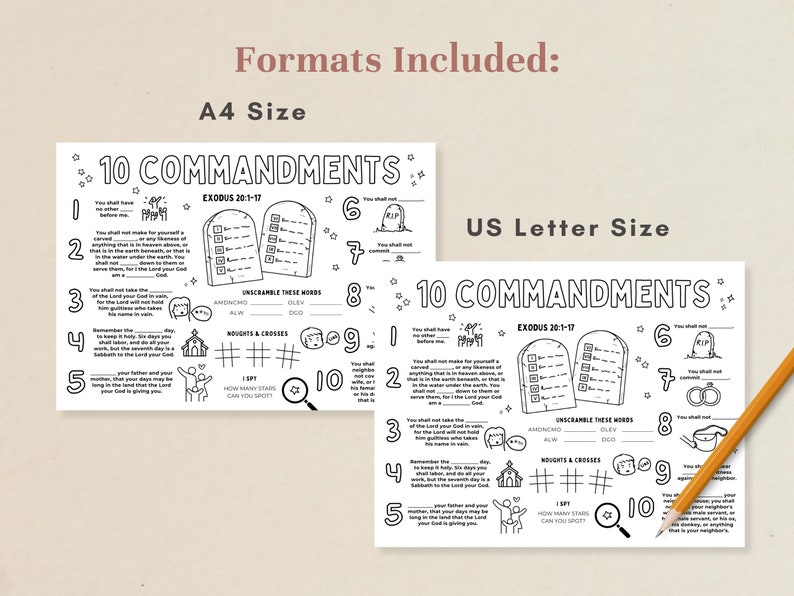 Ten Commandments Activity Sheet Printable | Kids Bible Story Coloring ...