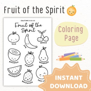 Página para colorear Fruto del Espíritu imprimible para la escuela dominical, escuela en casa, iglesia para niños / preescolar imprimible / lección de Gálatas del versículo bíblico