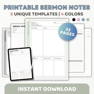 Sermon Notes Journal Printable PDF, Church Notes A4 & US Letter, Digital Sermon Notes Ipad GoodNotes, Sermon Notebook, Church Bible Notes