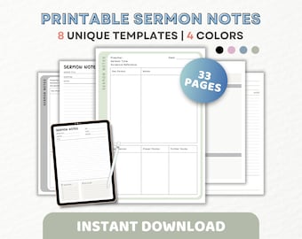 Sermon Notes Journal Printable PDF, Church Notes A4 & US Letter, Digital Sermon Notes Ipad GoodNotes, Sermon Notebook, Church Bible Notes