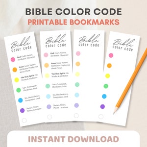 Bible Color Code Bookmarks | 5 Bible Study Highlighting Tool Bookmarks Printable PDF | Christian Bookmarks, Bible Journal Resource Accessory