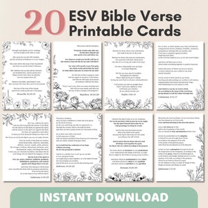 20 Cartões de Versículos Bíblicos ESV para Imprimir | Cartões de Memória de Escrituras com Arte Floral, Afirmações de Fé de Mulheres Cristãs, Cartões Postais Bíblicos Encorajadores