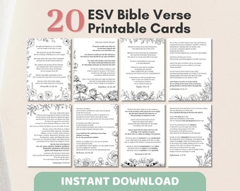 20 ESV Bible Verse Cards Printable | Floral Line Art Scripture Memory Cards, Christian Women Faith Affirmations, Encouraging Bible Postcards
