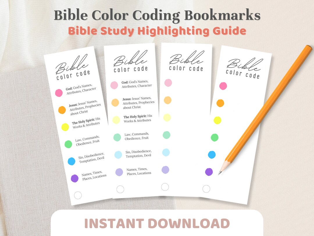 Bible Color Code Bookmarks 5 Bible Study Highlighting Tool - Etsy