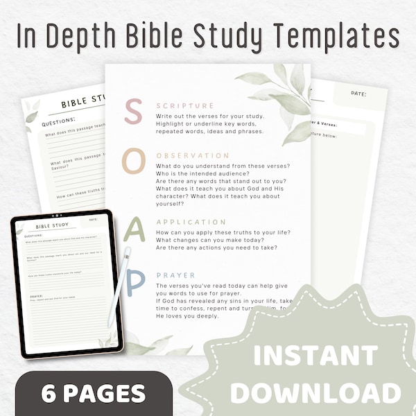 In Depth Bible Study Resource with Questions Printable Template | Womens Bible Study Devotional, Faith Printable | Ipad Digital GoodNotes