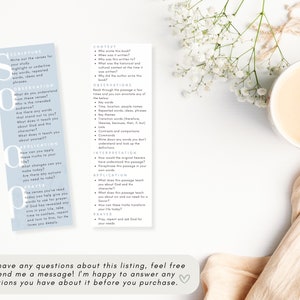 pastel blue soap bible study bookmark printed next to a coffee cup