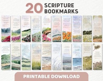 Bible Scripture Bookmarks Printable | ESV Christian Bible Verse Bookmark Gifts for Women Baptism | Inspirational Affirmations Watercolor Set