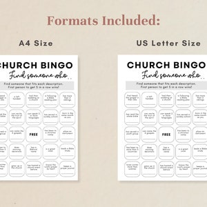 Church Bingo Ice Breaker Game in A4 size or US letter size