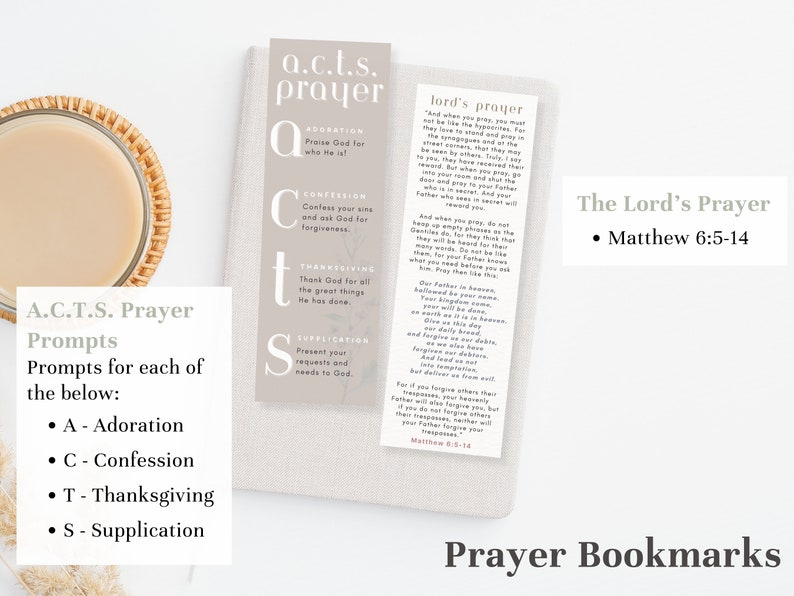 A.C.T.S Prayer Bookmark and The Lord's Prayer Bookmark Matthew 6:5-14