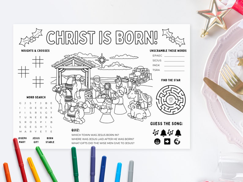 Christian Kids Christmas Placemat Activity Printable PDF | Fun Nativity ...