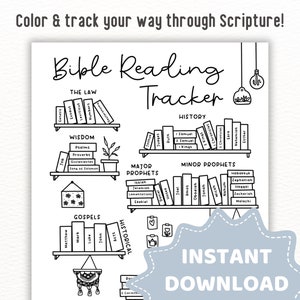 Bible Reading Tracker | Books of the Bible Reading Log Printable | Bible Bookshelf | Old Testament | New Testament | Bible Study Tracker