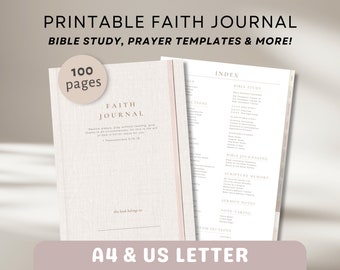 Faith Bible Study & Prayer Journal Printable | Devotional Templates, Sermon Notes, Gratitude Log, Bible Journaling, Scripture Memory, Goals