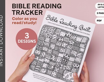 Bible Reading Tracker with Books of the Bible Printable Coloring Page Quilt | Old Testament, New Testament Bible Log | Christian Bible Study