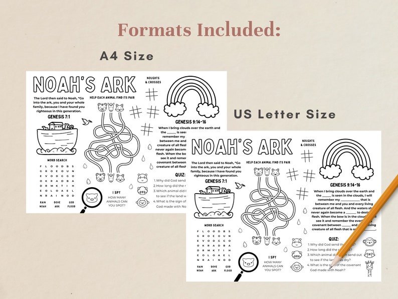 noahs ark activity page print out in a4 and Us letter size