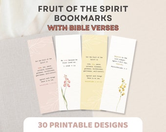 Fruit of the Spirit Bookmarks Printable | Christian Bible Verse Scripture Bookmark Gifts | Women Book Lover Church Christmas Gift Print Set
