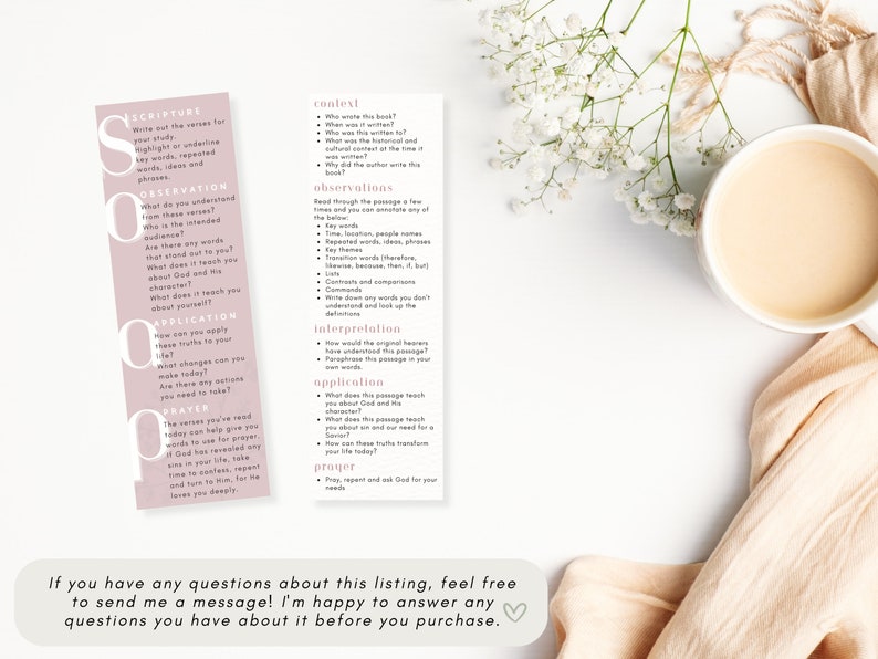 pink bible study soap bookmark with bible study questions