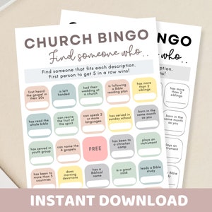 Church Bingo Find Someone Who Game Instant Download in A4 or US Letter Size. Color or Black and White PDF