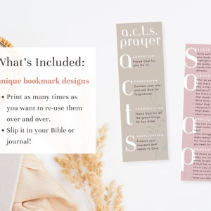 A.C.T.S. prayer method and S.O.A.P. Bible study method bookmark printable