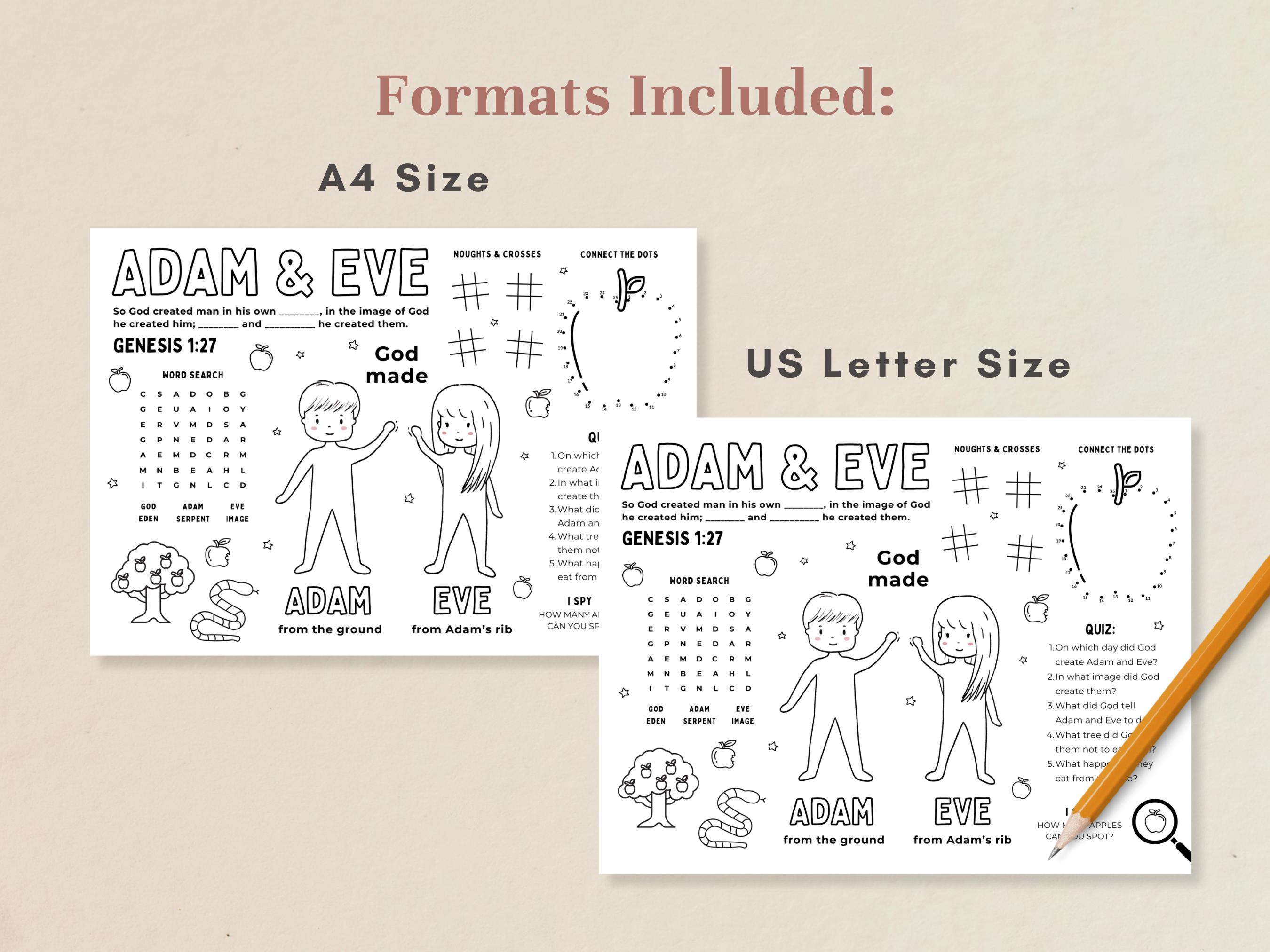 Adam and Eve Activity Sheet Printable | Garden of Eden Placemat ...