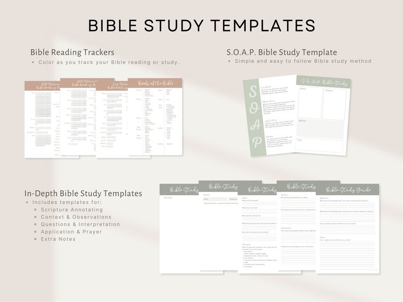 Bible Reading Trackers, SOAP Bible Study, In Depth Bible Study Templates