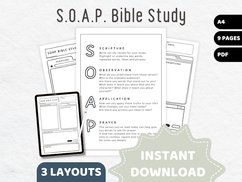S.O.A.P Bible Study Printable, Christian Digital Templates, SOAP Bible ...
