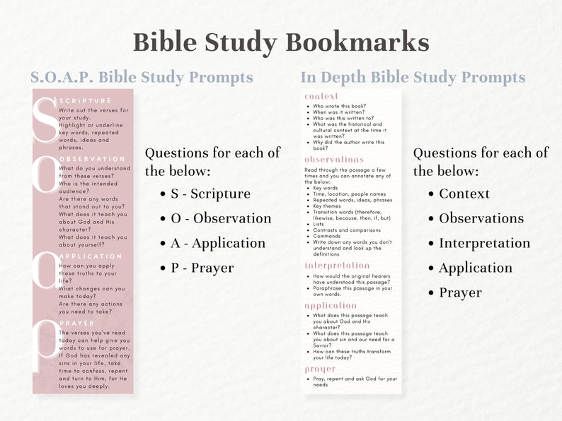 SOAP Bible study bookmarkwith questions and bible study prompts