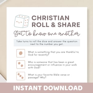Christian Roll & Share Game Printable | Church Bible Roll and Tell Dicebreaker | Dice Table Talk Conversation Starter Icebreaker Questions