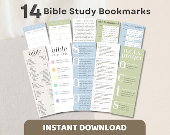 14 Bible Study Bookmarks Printable | Books of the Bible, Reading Tracker, Color Code, SOAP, ACTS Prayer | Christian Faith Journal Accessory