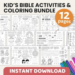 Kids Bible Activity Placemat Bundle Printables | Children Bible Coloring Games Worksheet | Sunday School, Homeschool, Church Lesson, Prayer