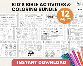 Kids Bible Activity Placemat Bundle Printables | Children Bible Coloring Games Worksheet | Sunday School, Homeschool, Church Lesson, Prayer