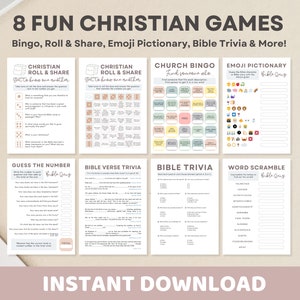 Christian Icebreaker Games Printable | Church Activities for Parties, Events, Youth Group, Womens Ministry | Bible Trivia, Bingo, Pictionary