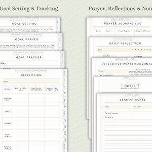 May include: A printable planner with sections for goal setting, prayer, reflection, and notes. The planner includes sections for goal setting, prayer requests, daily reflection, and sermon notes.