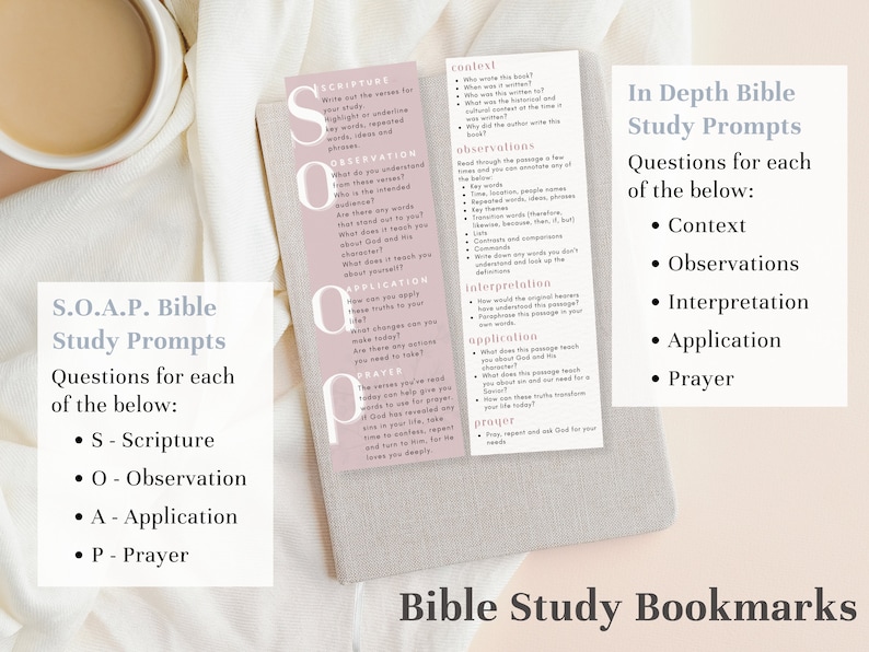 S.O.A.P. Bible Study Bookmark and In Depth Bible Study Prompts Bookmark