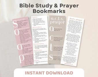 SOAP Bible Study Bookmark & ACTS Prayer Bookmarks | 4 Bible Study Prayer Bookmarks Printable PDF | Christian Bookmark, Bible Study Resource