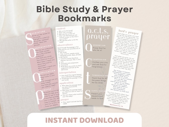 SOAP Bible Study Bookmark & ACTS Prayer Bookmarks | 4 Bible Study Prayer Bookmarks Printable PDF | Christian Bookmark, Bible Study Resource