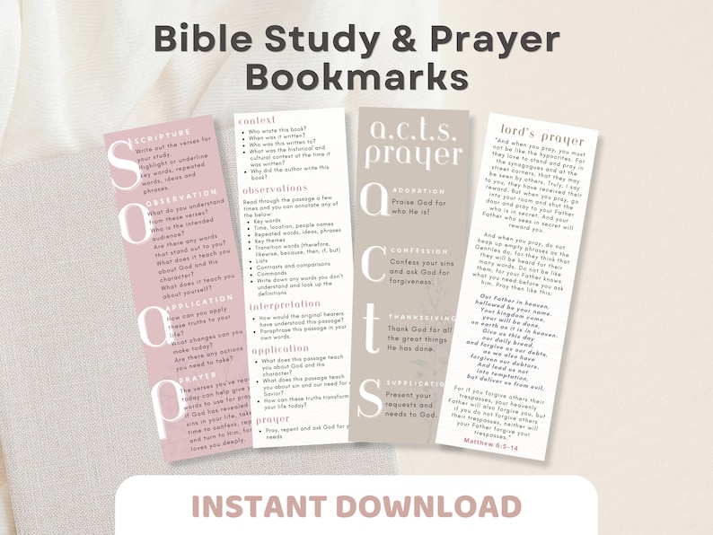 Bible Study and prayer bookmarks pink and brown. Instant download