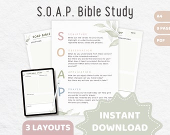 SOAP Bible Study Printable | SOAP Template Bible Study Tool | Christian Worksheet, Digital Bible Study Guide Devotional Resource GoodNotes