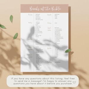 books of the bible printed a4 paper with leaves scattered across the top