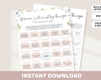 Womens Ministry Bingo Game Printable | Find Someone Who Game | Christian Girls Icebreaker for Church Party Activity, Camp Retreat Event