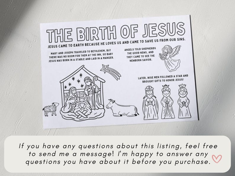 Birth of Jesus Coloring Page: Nativity Scene, Christian Activity (PDF ...