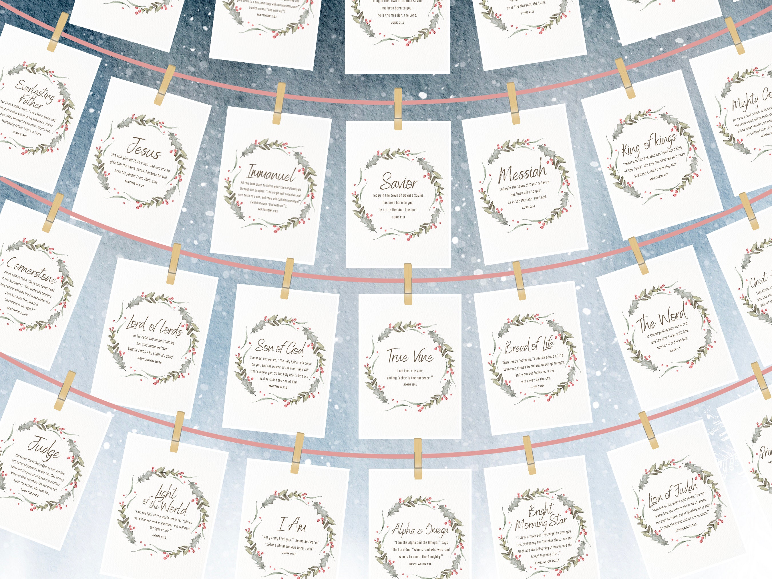 25 Advent Calendar Cards With Names of Jesus & Bible Verses Printable ...