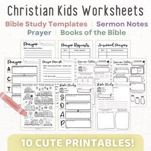 Hojas de trabajo imprimibles para niños cristianos / Plantilla de estudio bíblico SOAP para niños, notas de sermones, actividad para colorear de los libros de la Biblia / Escuela dominical