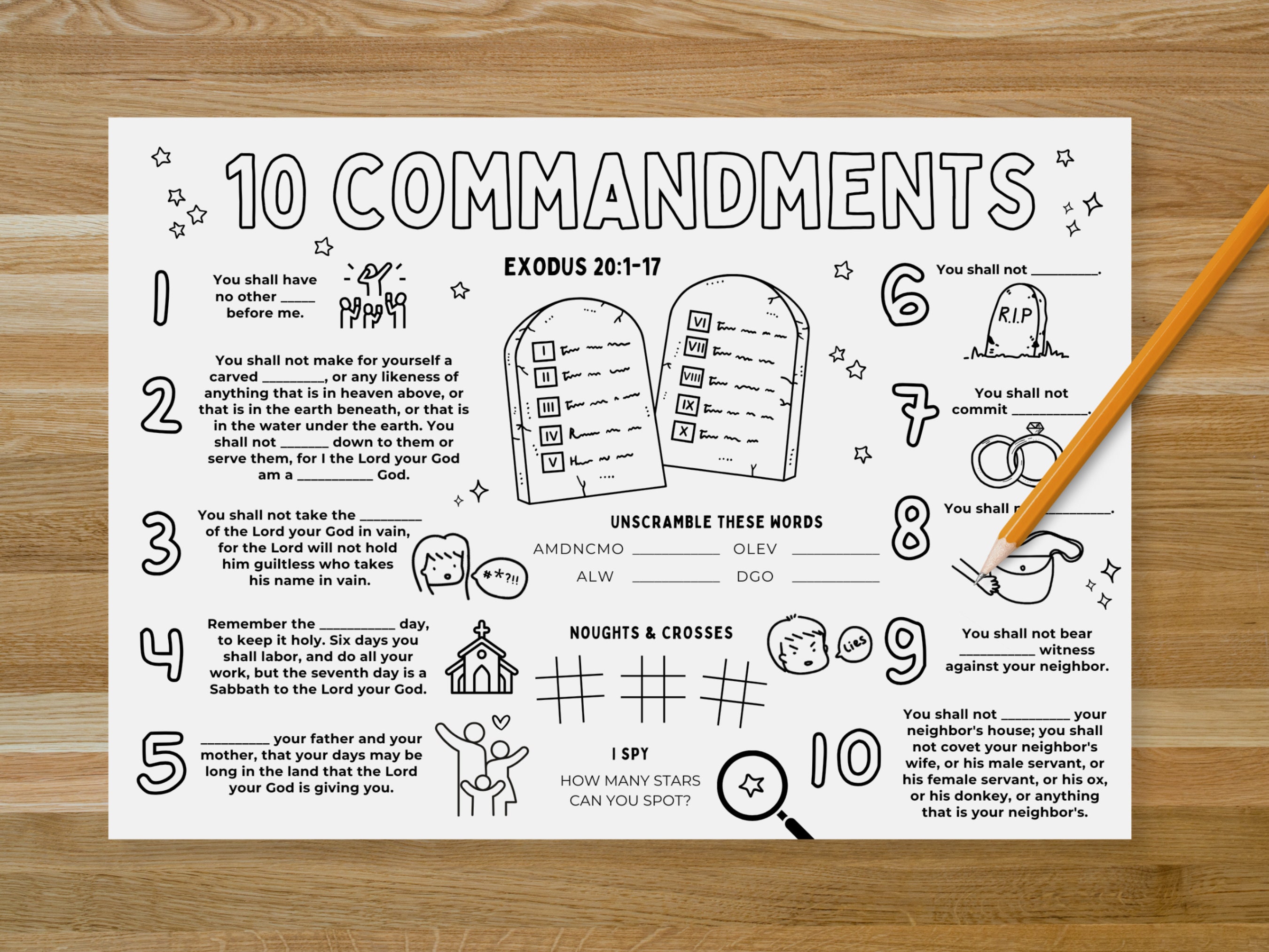 Ten Commandments Activity Sheet Printable | Kids Bible Story Coloring ...
