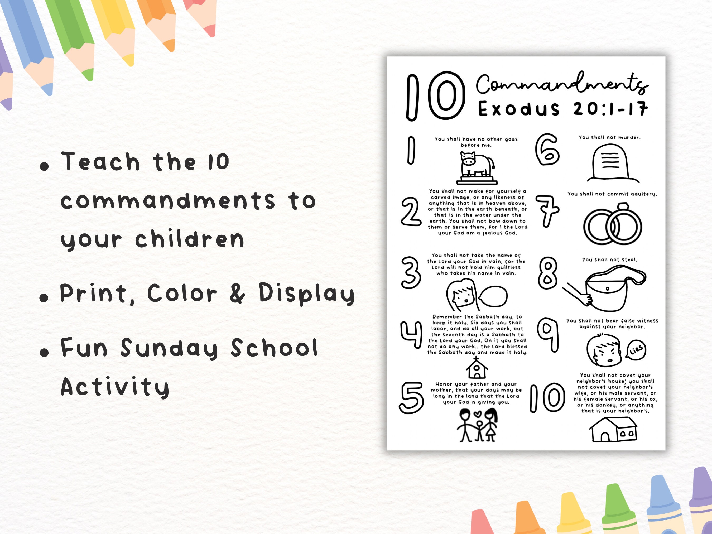Ten Commandments Coloring Page Printable for Sunday School, Homeschool ...