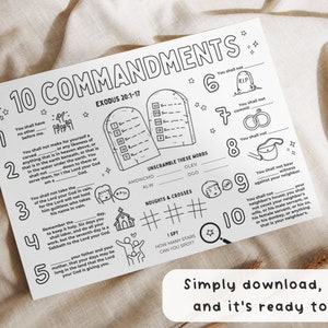 Ten Commandments Activity Sheet Printable | Kids Bible Story Coloring ...