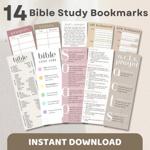 14 Bible Study Bookmarks Printable | Books of the Bible, Reading Tracker, Color Code, SOAP, ACTS Prayer | Christian Faith Journal Bookmark