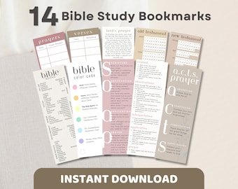 14 Bible Study Bookmarks Printable | Books of the Bible, Reading Tracker, Color Code, SOAP, ACTS Prayer | Christian Faith Journal Bookmark