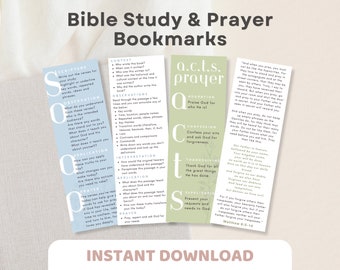 SOAP Bible Study Bookmark & ACTS Prayer Bookmark | 4 Bible Study Prayer Bookmarks Printable PDF | Christian Bookmark, Bible Study Resource